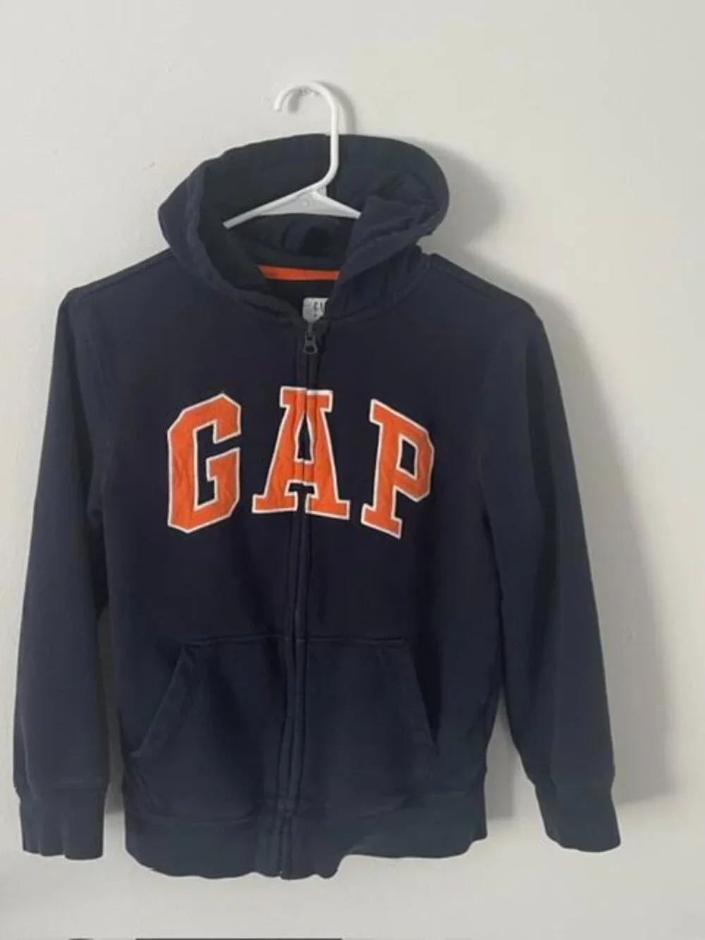 Gap Kids Navy Blue Orange Logo Full-Zip Fleece Hoodie – Size L